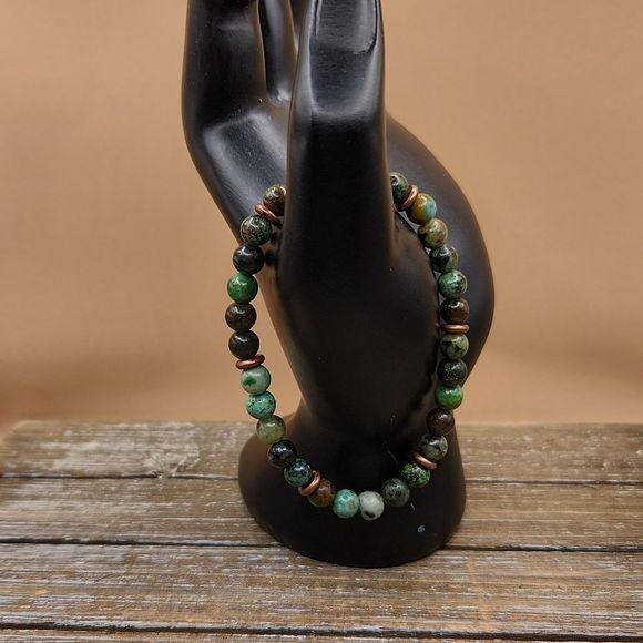 African Turquoise and Copper Beaded Bracelet - Picture 2 of 4